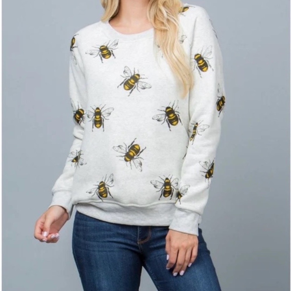 LA Soul Women's Sweatshirt Long Sleeve Crewneck Bee Pattern Gray Size S